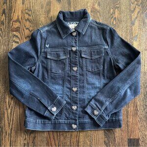 Brighton Vintage Denim Jean Jacket Embellished Silver Heart Snap Front Women's L
